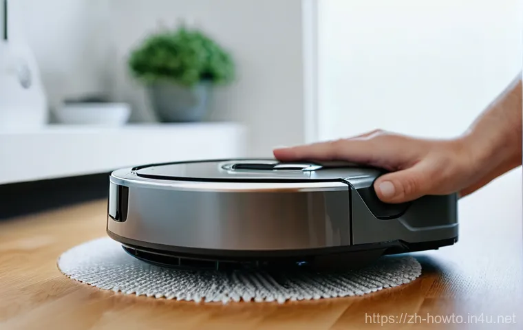 스마트 로봇 청소기 활용법 - **Prompt:** An interior shot of a contemporary home with warm, inviting lighting. A sophisticated ro...