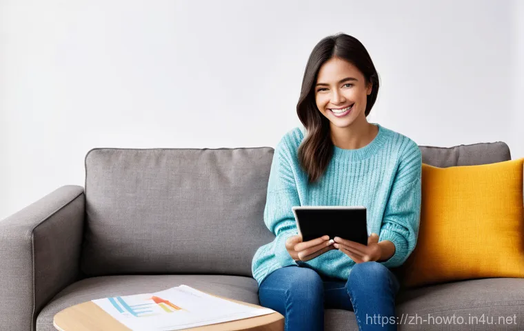 가정 경제 활용법 - **Digital Financial Empowerment:** A cheerful young woman in her late 20s, with a warm smile, sittin...