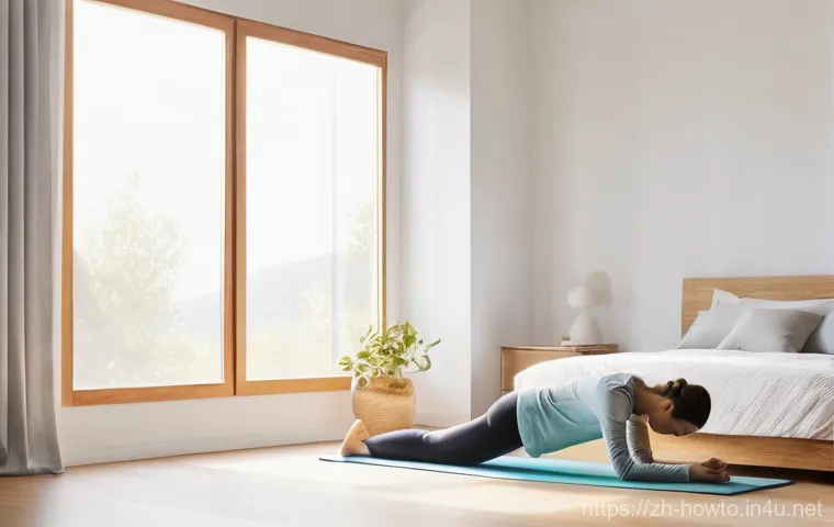 헬스케어 운동 루틴 - **Prompt 1: Morning Serenity Stretch**
    A young woman in her late 20s, with a peaceful expression...
