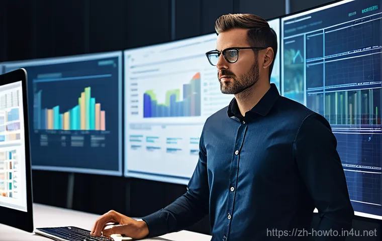 프로젝트 관리 소프트웨어 활용법 - **Prompt:** A futuristic, professional project manager, mid-30s, male, with short, neat hair and wea...