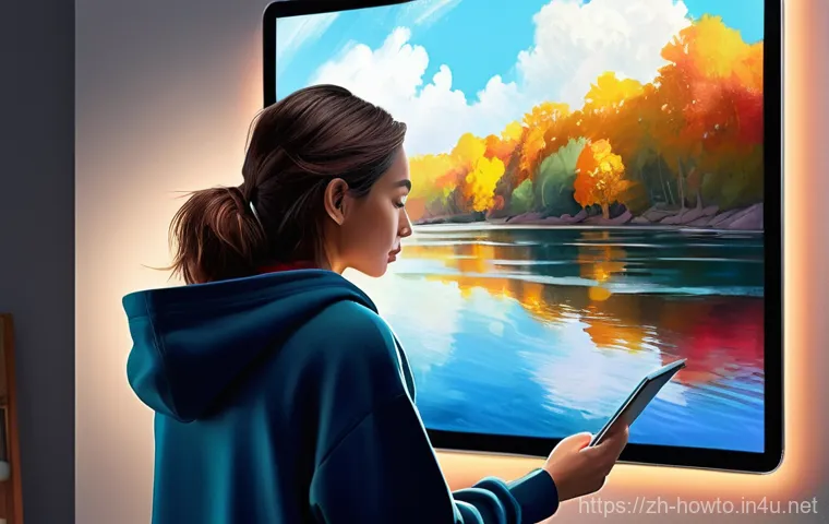 아이패드 드로잉 활용법 - **Prompt 1: "The Digital Maestro's Canvas"**
    A fully clothed, focused female digital artist, in ...